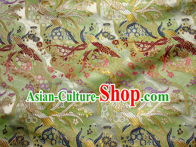 Asian Japanese Traditional Brocade Classical Colorful Phoenix Pattern Green Baldachin Fabric Kimono Tapestry Satin Silk Material