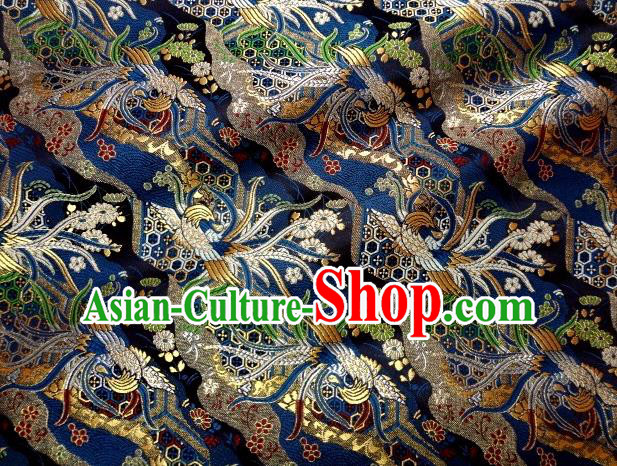 Asian Japanese Traditional Brocade Classical Colorful Phoenix Pattern Navy Baldachin Fabric Kimono Tapestry Satin Silk Material