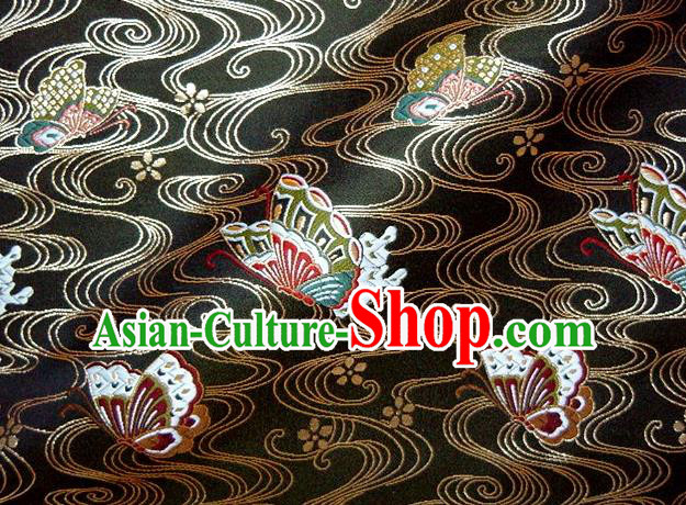 Asian Japanese Traditional Brocade Classical Butterfly Pattern Black Baldachin Fabric Kimono Tapestry Satin Silk Material