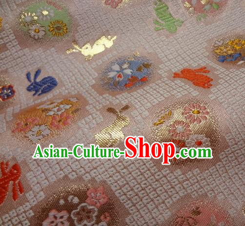 Asian Japanese Traditional Brocade Classical Rabbit Pattern Pink Baldachin Fabric Kimono Tapestry Satin Silk Material