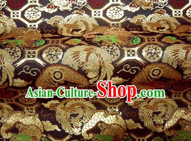 Asian Traditional Baldachin Classical Dragon Phoenix Pattern Black Brocade Fabric Japanese Kimono Tapestry Satin Silk Material