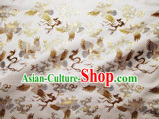 Asian Traditional Japanese Kimono Classical Eagle Pattern White Tapestry Satin Brocade Fabric Baldachin Silk Material