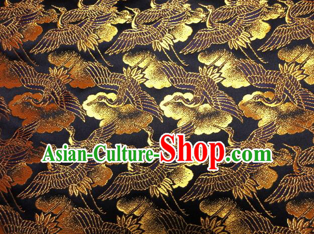 Asian Traditional Japanese Kimono Classical Cranes Pattern Black Brocade Tapestry Satin Fabric Baldachin Silk Material