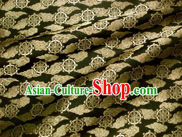 Asian Traditional Japanese Kimono Classical Wheels Pattern Black Brocade Tapestry Satin Fabric Baldachin Silk Material