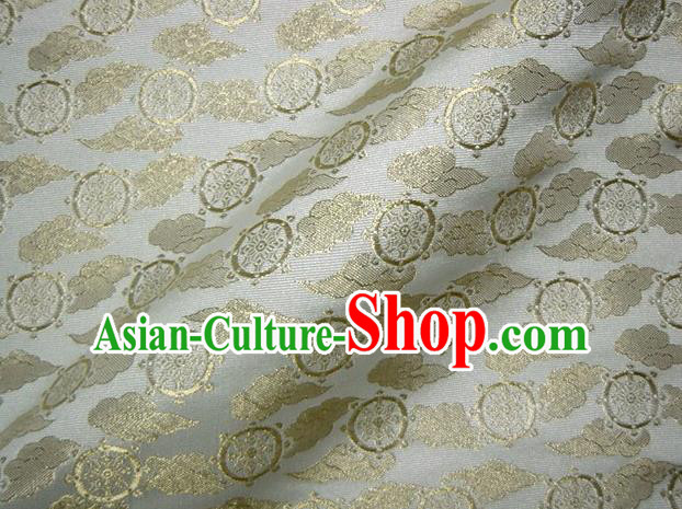 Asian Traditional Japanese Kimono Classical Wheels Pattern White Brocade Tapestry Satin Fabric Baldachin Silk Material