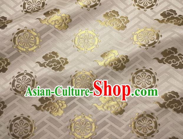 Asian Traditional Japanese Kimono Classical Cloud Wheels Pattern White Brocade Tapestry Satin Fabric Baldachin Silk Material