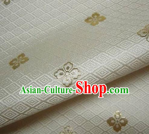 Asian Traditional Japanese Kimono Classical Flowers Pattern White Brocade Tapestry Satin Fabric Baldachin Silk Material