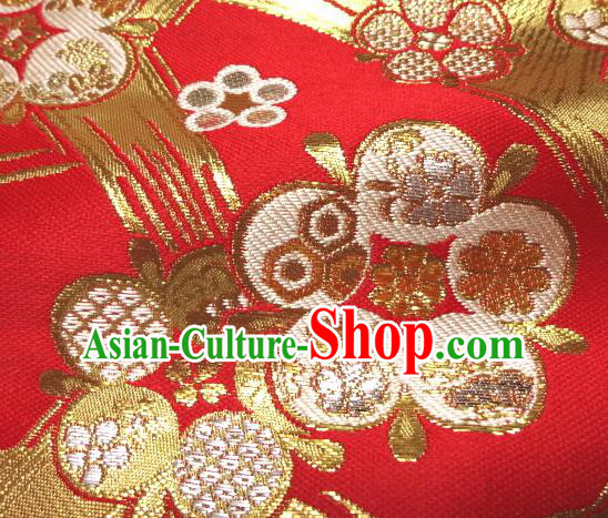 Asian Traditional Japanese Kimono Classical Pattern Red Brocade Tapestry Satin Fabric Baldachin Silk Material