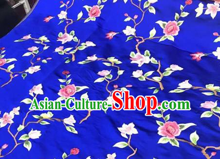 Asian Traditional Fabric Classical Embroidered Peony Pattern Blue Brocade Satin Silk Material