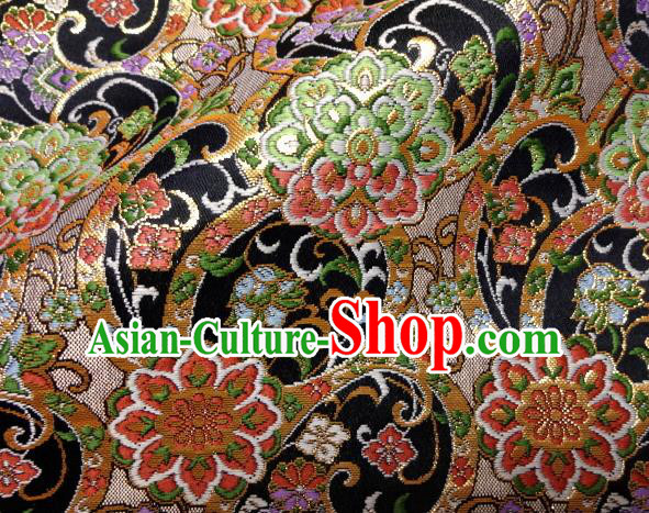 Asian Japanese Traditional Black Brocade Fabric Classical Persia Pattern Baldachin Kimono Tapestry Satin Silk Material