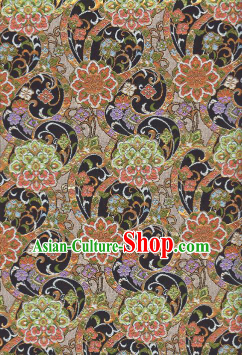 Asian Japanese Traditional Black Brocade Fabric Classical Persia Pattern Baldachin Kimono Tapestry Satin Silk Material