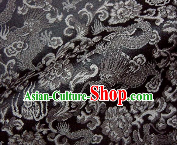 Asian Japanese Traditional Black Brocade Fabric Classical Dragons Pattern Baldachin Kimono Tapestry Satin Silk Material