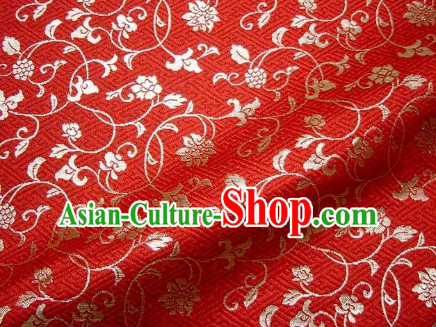 Asian Japanese Traditional Kimono Red Tapestry Satin Classical Scroll Pattern Brocade Fabric Baldachin Silk Material