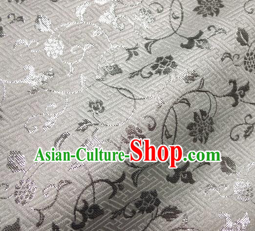 Asian Japanese Traditional Kimono White Tapestry Satin Classical Scroll Pattern Brocade Fabric Baldachin Silk Material