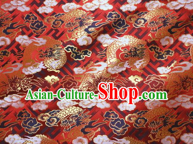 Asian Japanese Traditional Red Baldachin Classical Cloud Dragon Pattern Brocade Fabric Kimono Tapestry Satin Silk Material