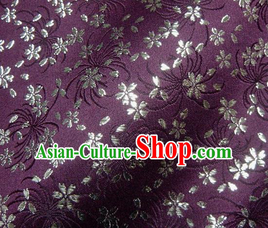 Asian Japanese Traditional Kimono Purple Tapestry Satin Classical Chrysanthemum Pattern Brocade Fabric Baldachin Silk Material