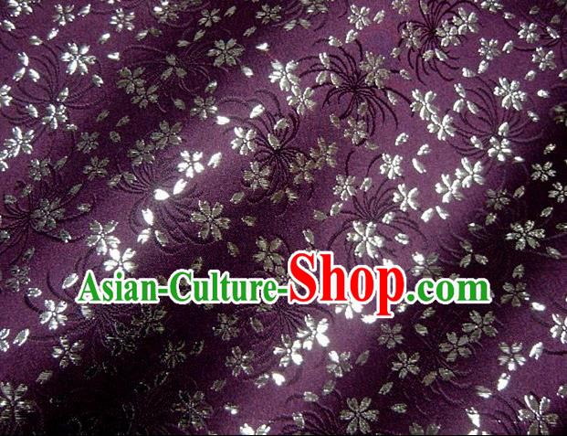 Asian Japanese Traditional Kimono Purple Tapestry Satin Classical Chrysanthemum Pattern Brocade Fabric Baldachin Silk Material