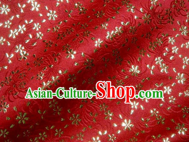 Asian Japanese Traditional Kimono Tapestry Satin Classical Chrysanthemum Pattern Red Brocade Fabric Baldachin Silk Material