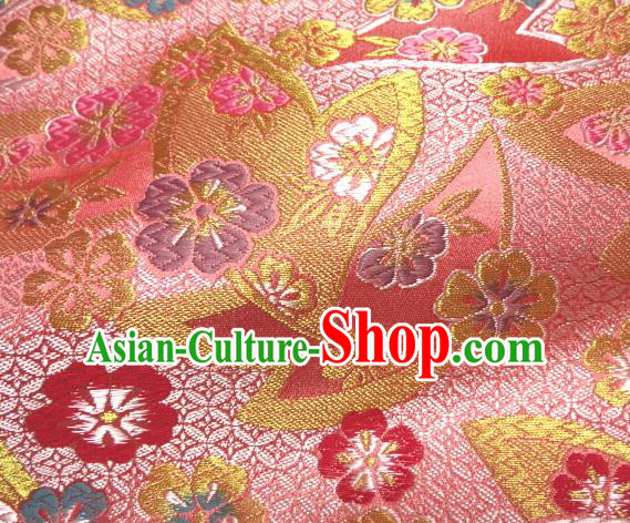 Asian Japanese Traditional Kimono Pink Tapestry Satin Classical Plum Blossom Pattern Brocade Fabric Baldachin Silk Material