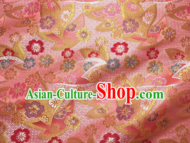 Asian Japanese Traditional Kimono Pink Tapestry Satin Classical Plum Blossom Pattern Brocade Fabric Baldachin Silk Material