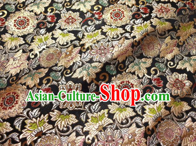 Asian Japanese Traditional Kimono Classical Grass Pattern Black Tapestry Satin Brocade Fabric Baldachin Silk Material