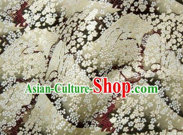 Asian Japanese Traditional Kimono Classical Sakura Pattern Golden Tapestry Satin Brocade Fabric Baldachin Silk Material