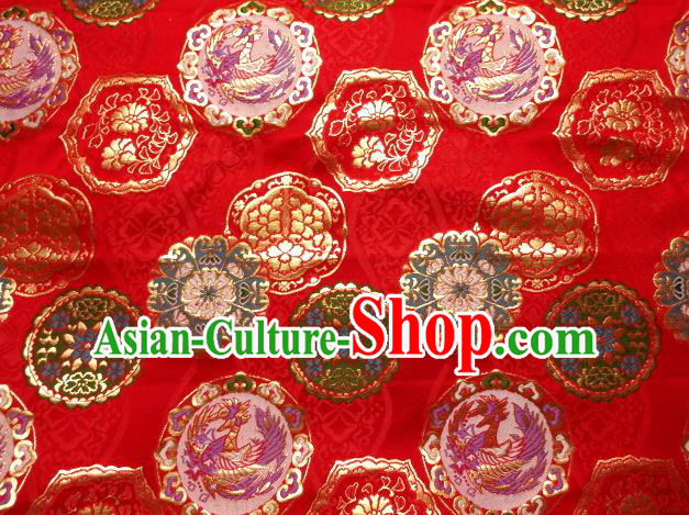 Asian Japanese Traditional Kimono Classical Phoenix Pattern Red Tapestry Satin Brocade Fabric Baldachin Silk Material