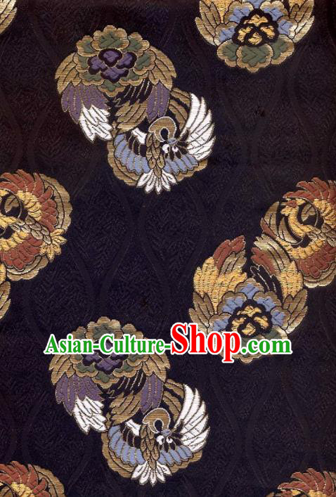 Asian Japanese Black Tapestry Satin Traditional Kimono Classical Phoenix Pattern Brocade Fabric Baldachin Silk Material