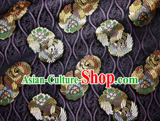 Asian Japanese Purple Tapestry Satin Traditional Kimono Classical Phoenix Pattern Brocade Fabric Baldachin Silk Material