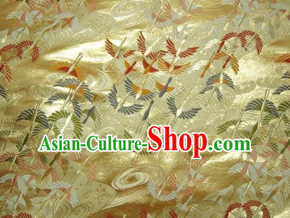 Asian Traditional Japanese Kimono Golden Tapestry Satin Classical Crane Pattern Brocade Fabric Baldachin Silk Material