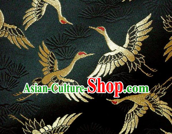 Asian Japanese Traditional Kimono Classical Cranes Pattern Black Tapestry Satin Brocade Fabric Baldachin Silk Material