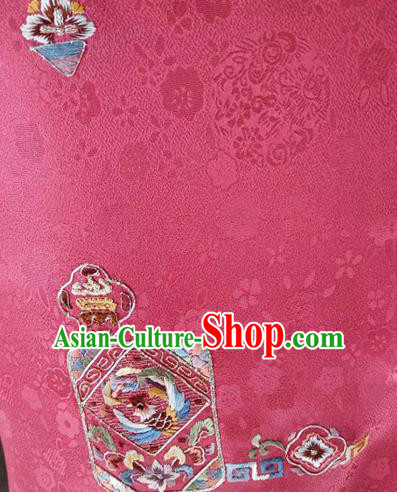 Asian Traditional Fabric Classical Embroidered Flowers Pattern Rosy Brocade Satin Silk Material