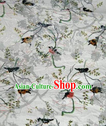 Asian Traditional Fabric Classical Embroidered Birds Pattern White Brocade Chinese Satin Silk Material