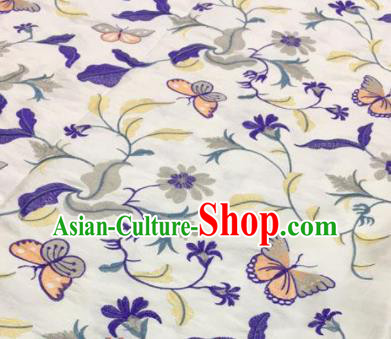 Asian Traditional Fabric Classical Embroidered Butterfly Pattern White Brocade Chinese Satin Silk Material