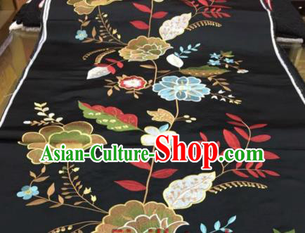 Asian Traditional Fabric Classical Peony Pattern Black Brocade Chinese Satin Silk Material