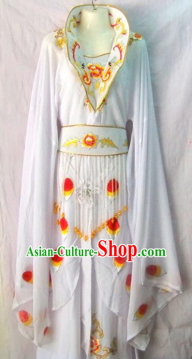 Chinese Traditional Beijing Opera Young Lady White Dress Ancient Peri Embroidered Costume for Women