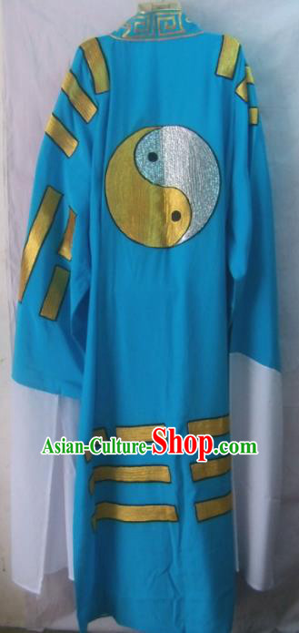 Chinese Traditional Beijing Opera Taoist Priest Embroidered Blue Robe Peking Opera Costume for Men
