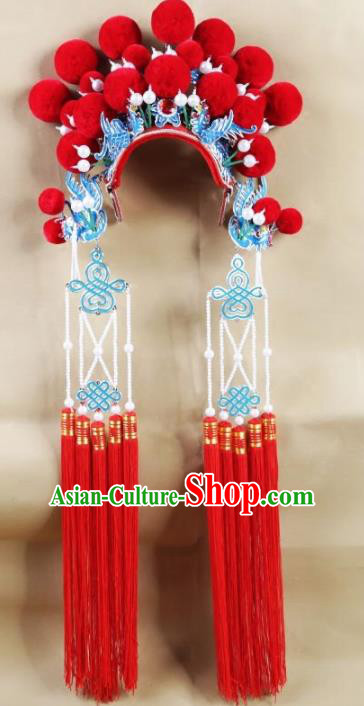 Chinese Traditional Beijing Opera Red Tassel Phoenix Coronet Ancient Bride Headwear for Women