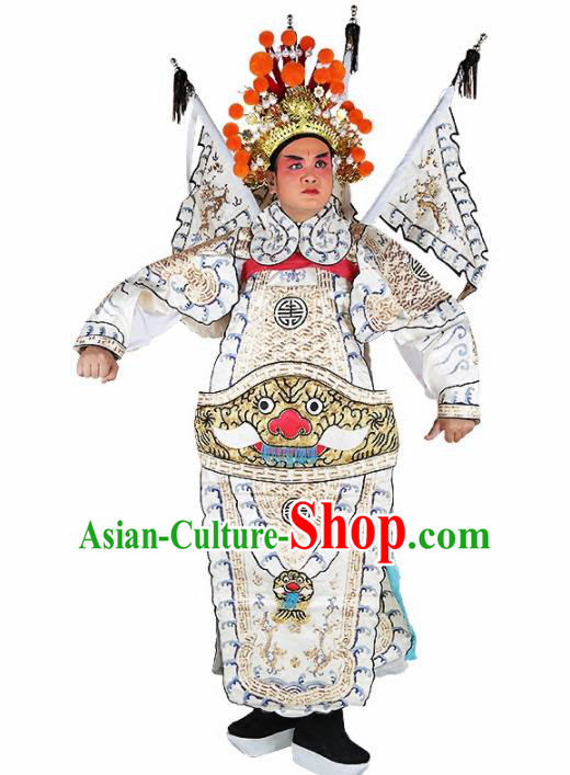 Chinese Traditional Beijing Opera Takefu Clothing Ancient General White Costume for Men