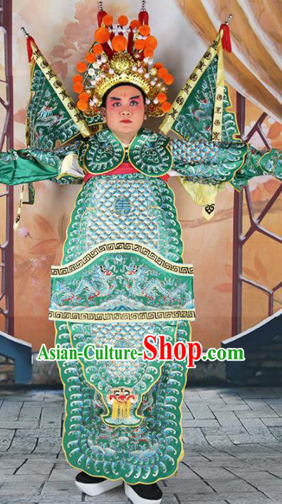 Chinese Traditional Beijing Opera Takefu Clothing Ancient General Green Costume for Men