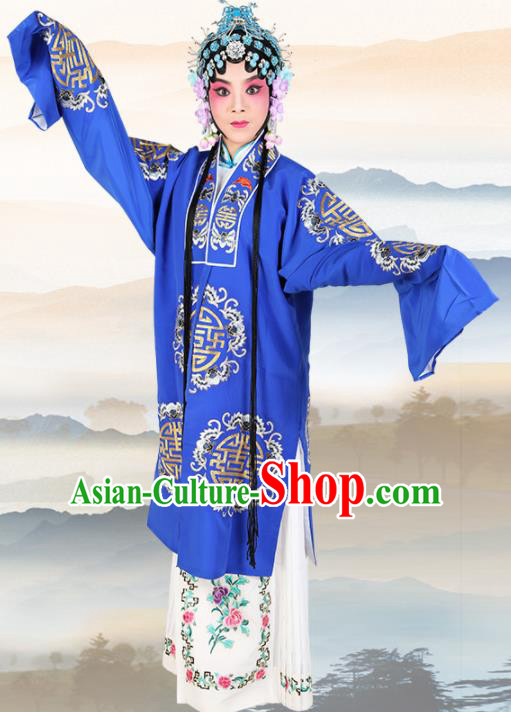 Chinese Traditional Beijing Opera Pantaloon Royalblue Dress Ancient Landlord Shiva Embroidered Costume for Women