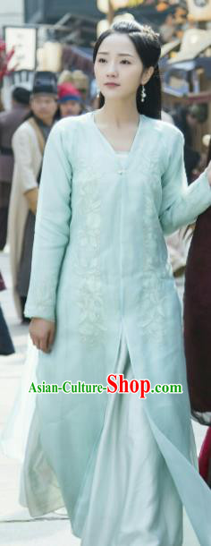 Chinese Drama Zhao Yao Nobility Lady Traditional Costume Ancient Swordswoman Blue Hanfu Dress for Women