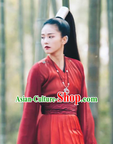 Chinese Ancient Female Knight Red Hanfu Dress Drama Zhao Yao Swordswoman Traditional Costume and Headpiece for Women