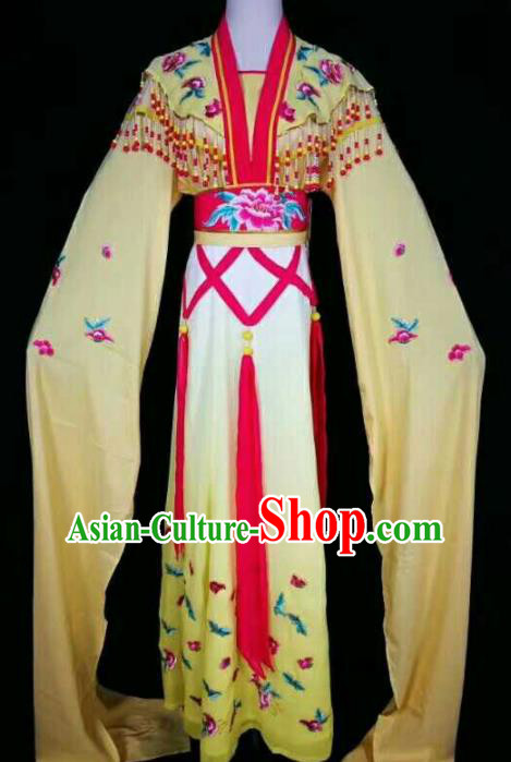 Chinese Traditional Beijing Opera Actress Yellow Dress Ancient Peri Princess Embroidered Costume for Women