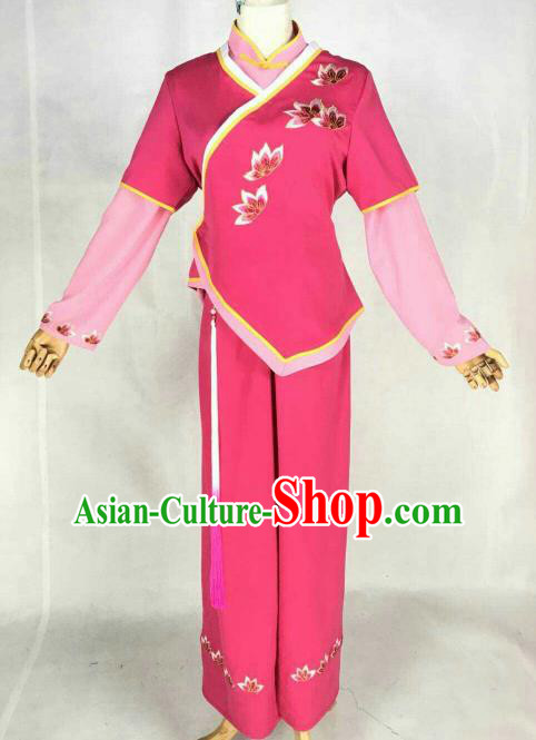 Chinese Traditional Beijing Opera Maidservants Embroidered Rosy Dress Ancient Court Maid Costume for Women