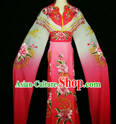 Traditional Chinese Peking Opera Peri Embroidered Peony Rosy Dress Ancient Court Princess Costume for Women