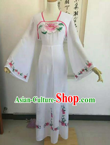 Traditional Chinese Peking Opera Peri Embroidered Pink Peony Dress Ancient Court Lady Costume for Women