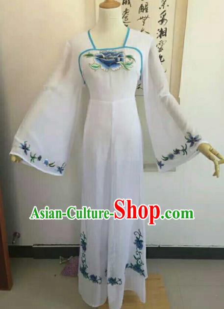 Traditional Chinese Peking Opera Peri Embroidered Blue Peony Dress Ancient Court Lady Costume for Women