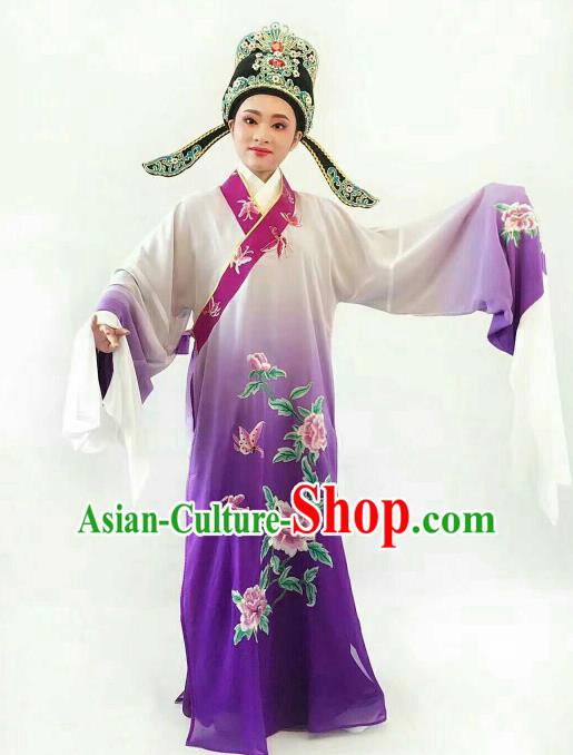 Chinese Traditional Beijing Opera Niche Purple Robe Ancient Nobility Childe Embroidered Costume for Men