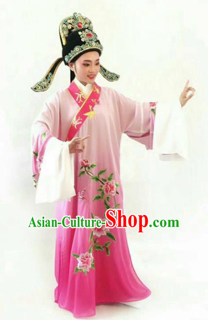 Chinese Traditional Beijing Opera Niche Rosy Robe Ancient Nobility Childe Embroidered Costume for Men